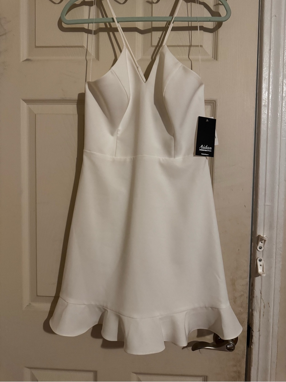 Aidan Mattox White Ruffle-Hem Mini Dress